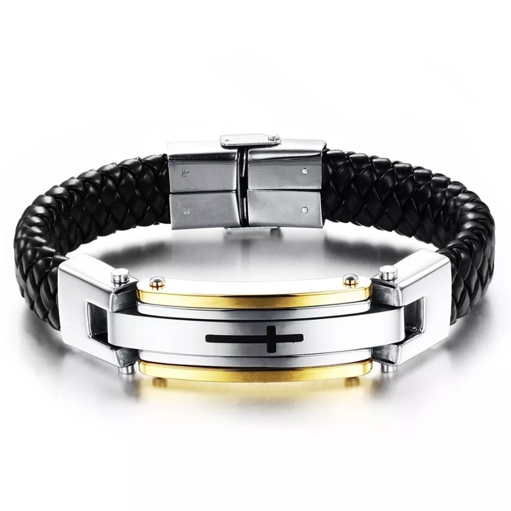 Black and Silver Bracelet with Gold Accent - Picture 2 of 5